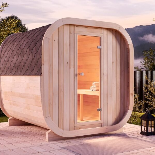 ScandiCube Comfort Wooden Barrel Sauna 42 mm Wall Thickness, 204 x 225 x 212 cm